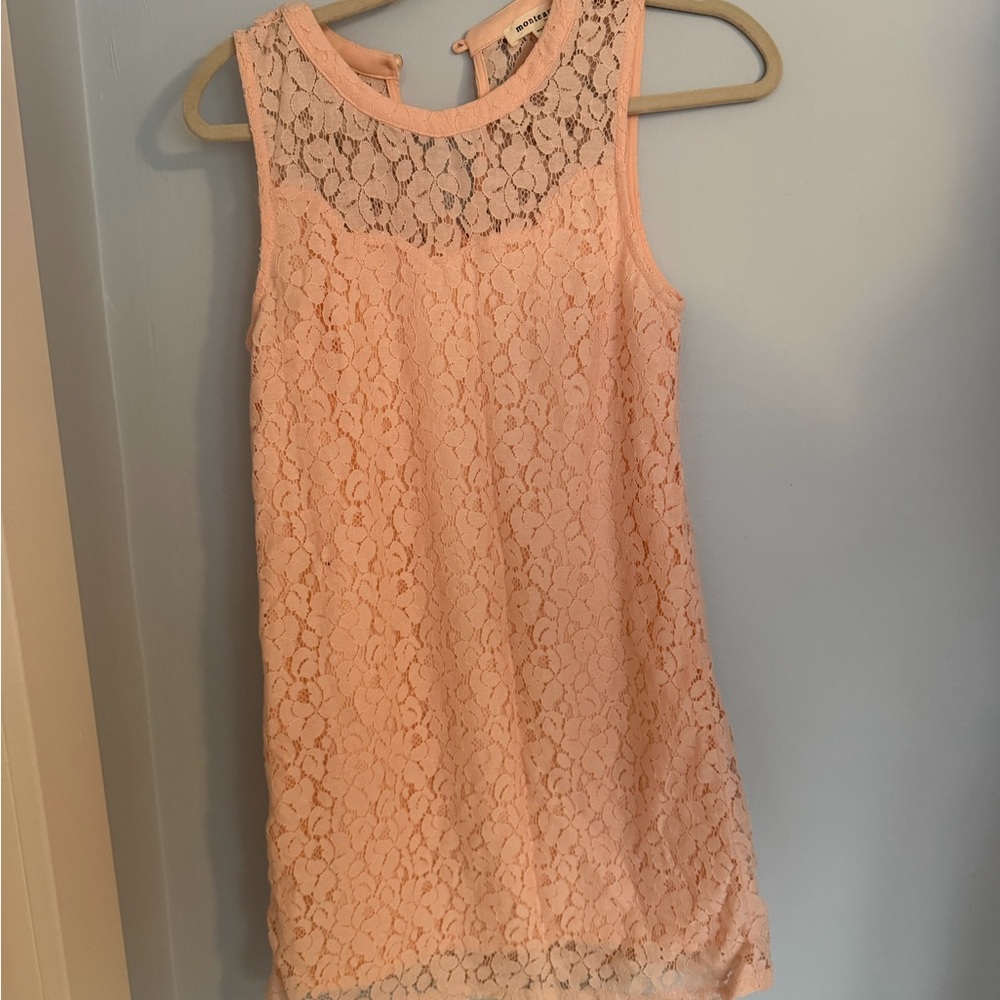 Peach Lace Sleeveless Shift Dress